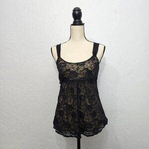 Black lace mesh babydoll tank top